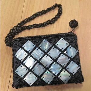 Vintage Mod Elegant Black and Mother of Pearl Mini Clutch